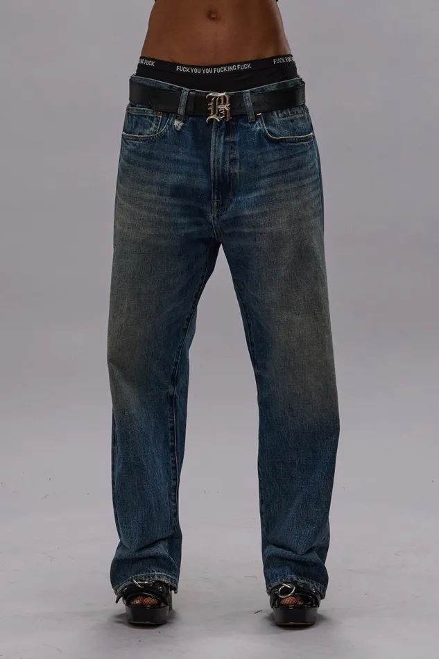 R13 Sale Women CUFFED XBOYFRIEND JEAN 8211 ASPEN SELVEDGE BLUE
