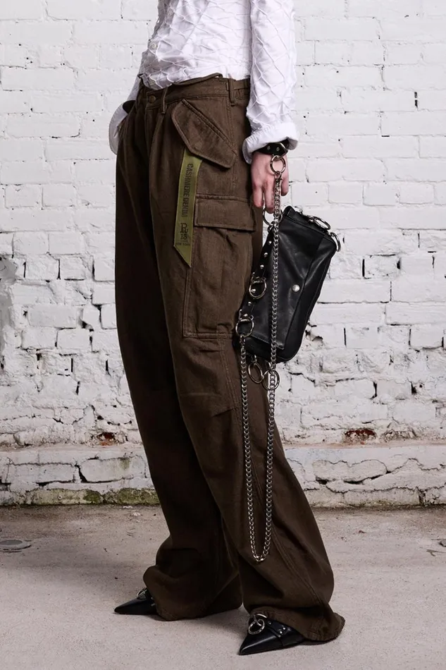 R13 Sale Women DAMON CARGO PANT 8211 OLIVE CASHMERE DENIM