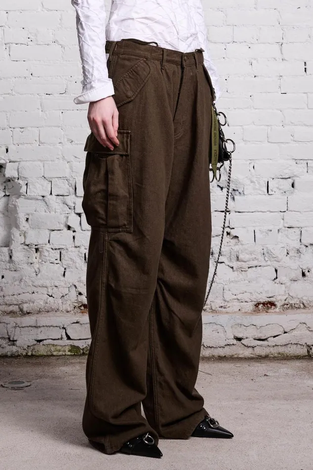 R13 Sale Women DAMON CARGO PANT 8211 OLIVE CASHMERE DENIM