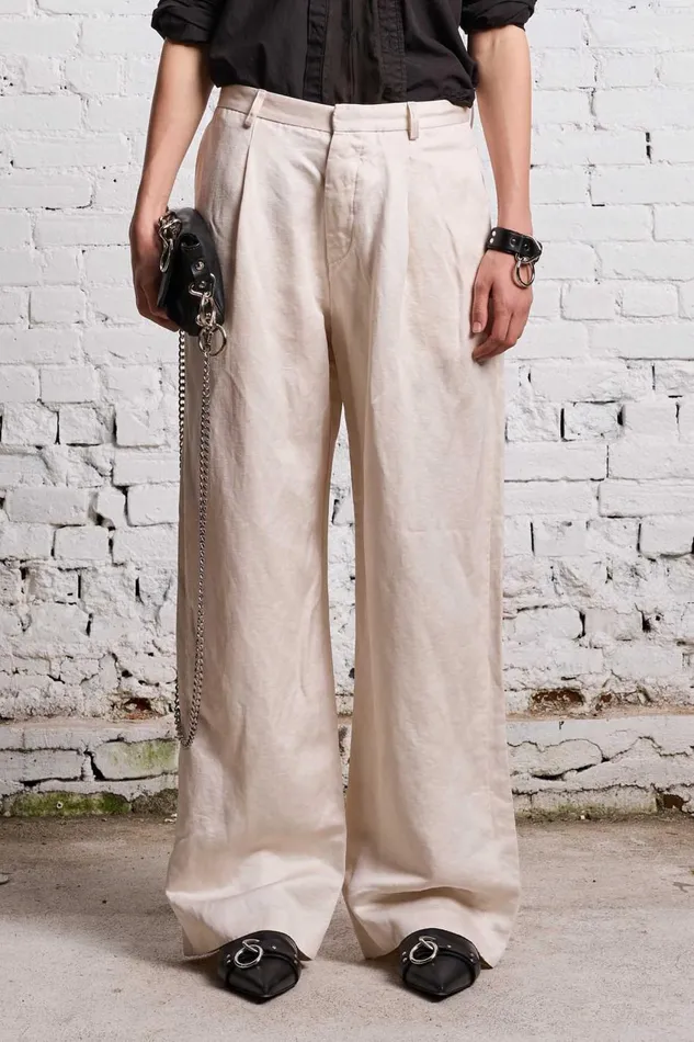 R13 Sale Women DAMON LINEN TROUSER 8211 OYSTER