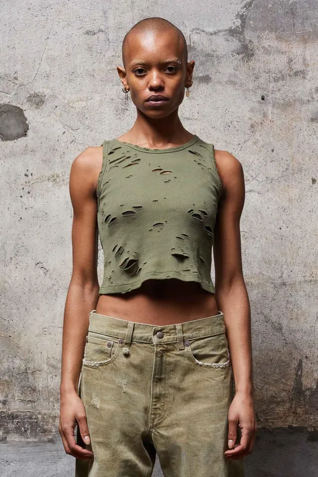 R13 Sale Women DISTRESSED TANK 8211 OLIVE