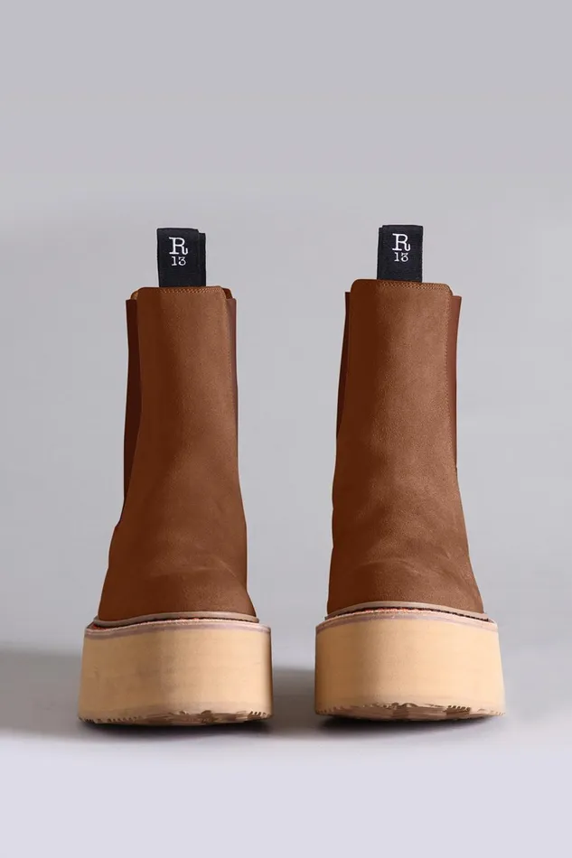 R13 Sale Women DOUBLE STACK CHELSEA BOOT 8211 BROWN SUEDE FOOTWEAR