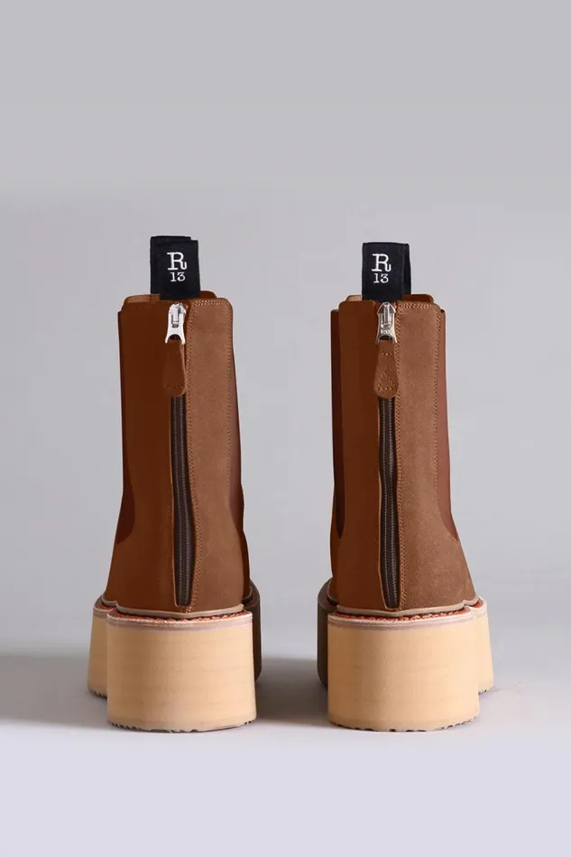 R13 Sale Women DOUBLE STACK CHELSEA BOOT 8211 BROWN SUEDE FOOTWEAR