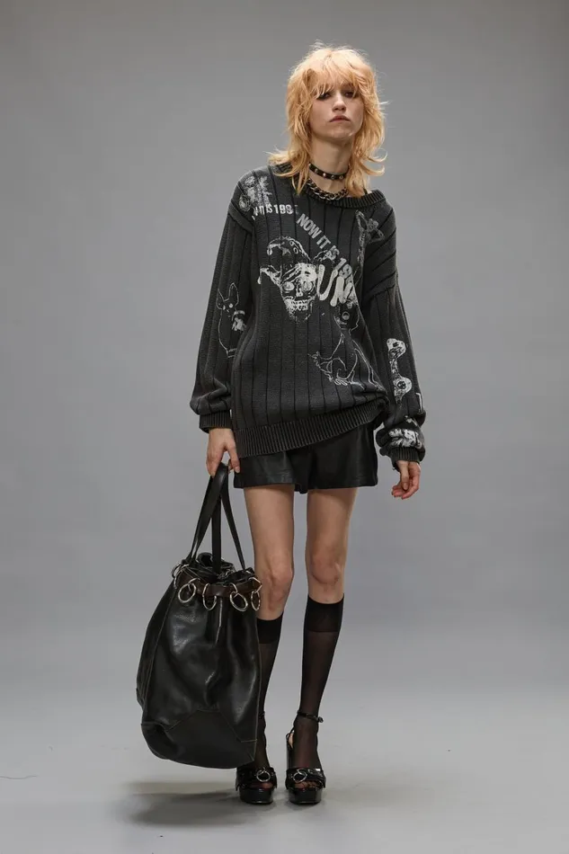 R13 Sale Women DROP NEEDLE SWEATER 8211 ACID BLACK