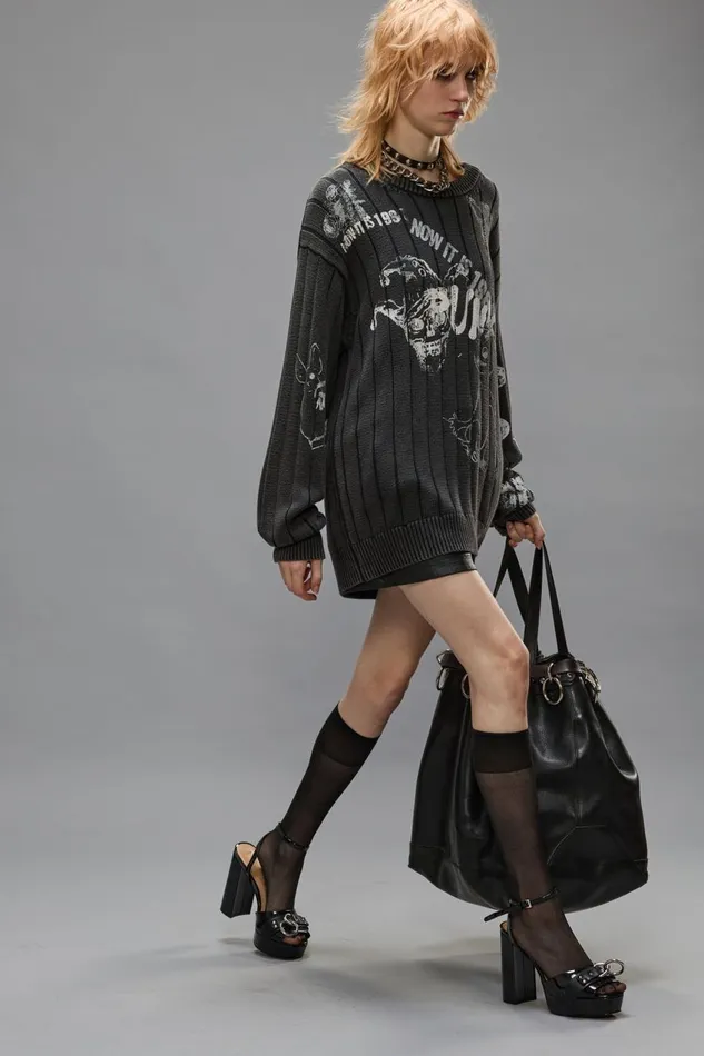 R13 Sale Women DROP NEEDLE SWEATER 8211 ACID BLACK