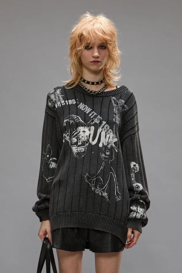 R13 Sale Women DROP NEEDLE SWEATER 8211 ACID BLACK