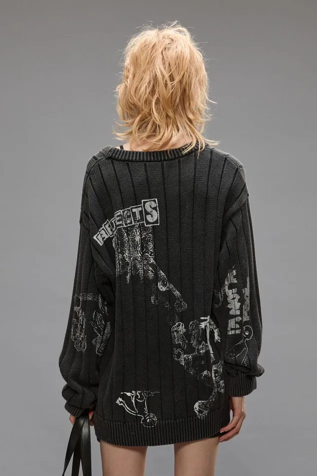 R13 Sale Women DROP NEEDLE SWEATER 8211 ACID BLACK