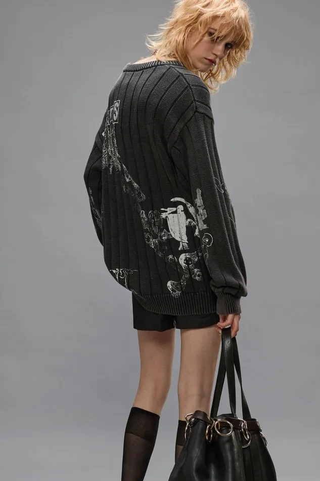 R13 Sale Women DROP NEEDLE SWEATER 8211 ACID BLACK