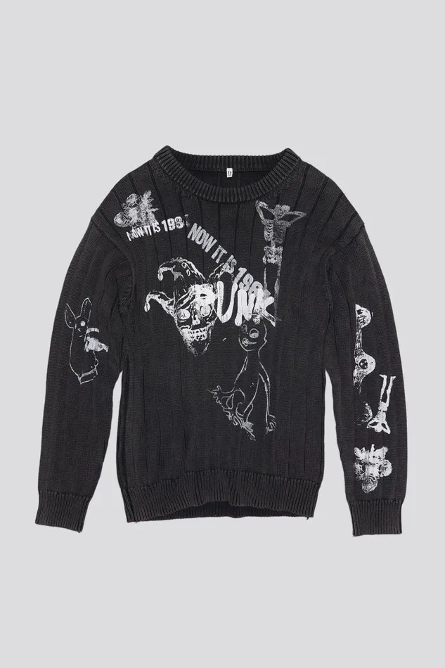 R13 Sale Women DROP NEEDLE SWEATER 8211 ACID BLACK