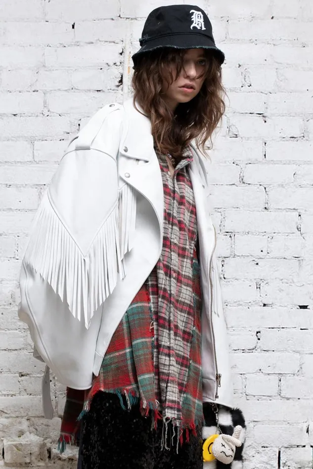 R13 Sale Women Fringe Oversized Motorcycle Bomber Denim