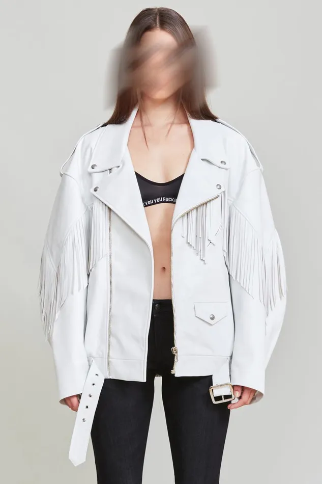 R13 Sale Women Fringe Oversized Motorcycle Bomber Denim