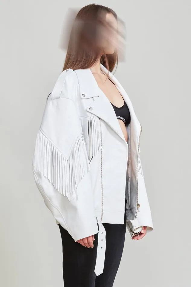 R13 Sale Women Fringe Oversized Motorcycle Bomber Denim