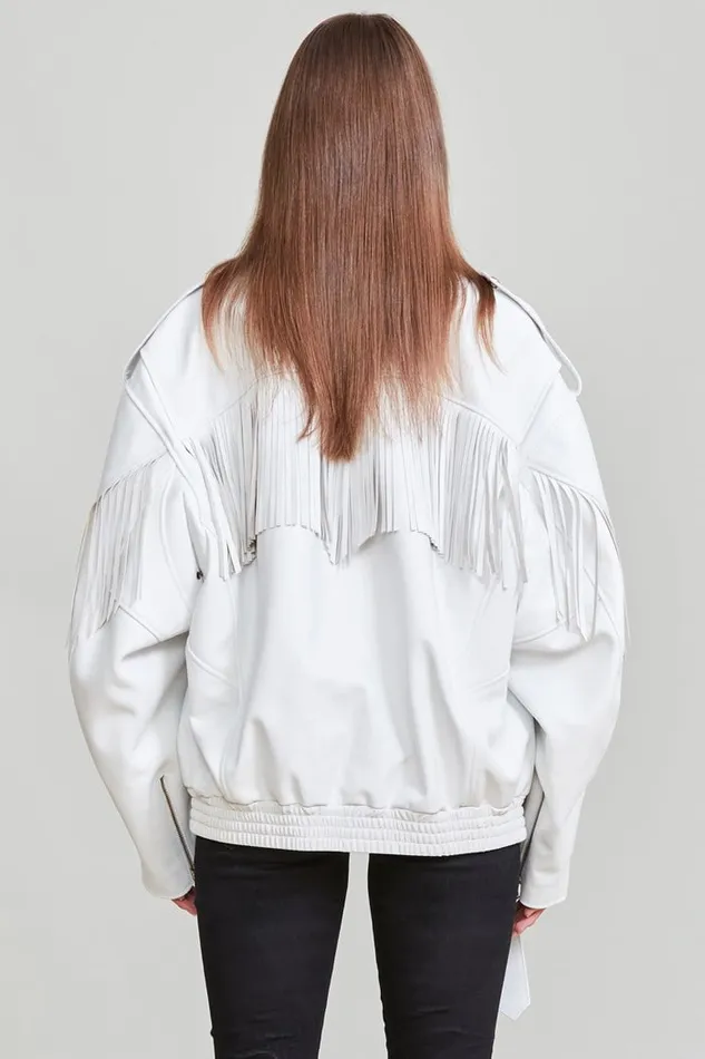 R13 Sale Women Fringe Oversized Motorcycle Bomber Denim
