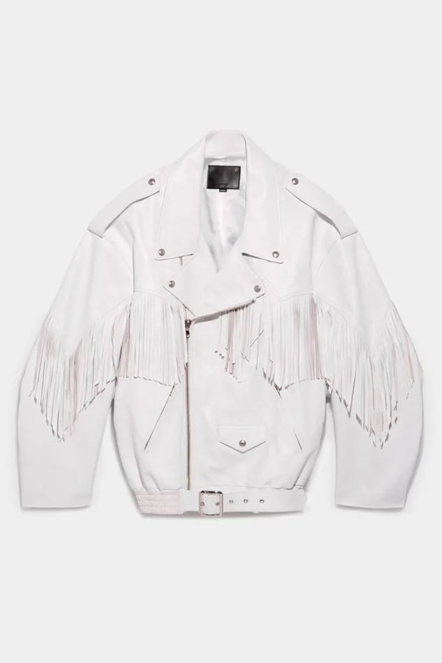 R13 Sale Women Fringe Oversized Motorcycle Bomber Denim