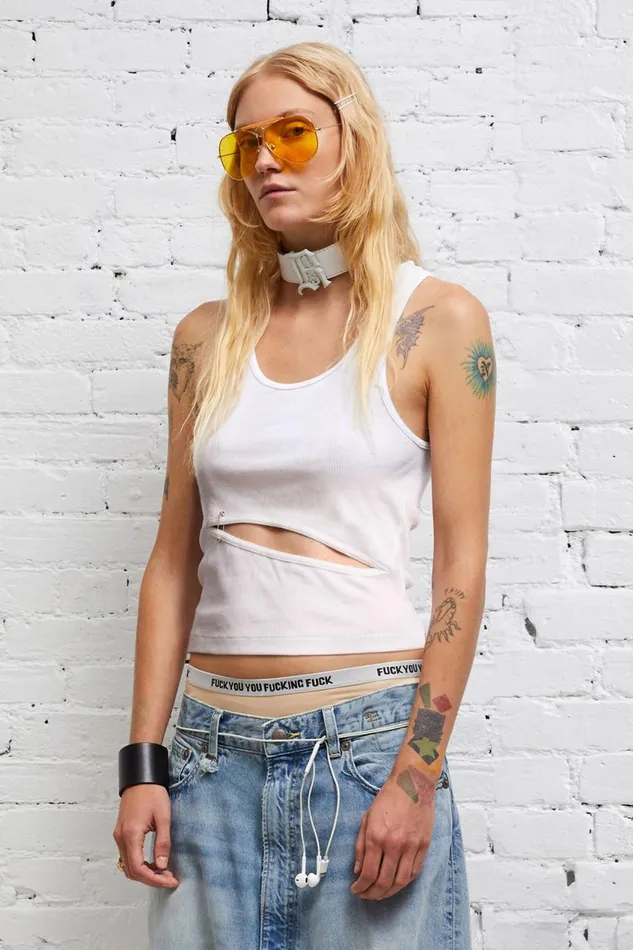 R13 Sale Women FRONT SLIT TANK 8211 WHITE