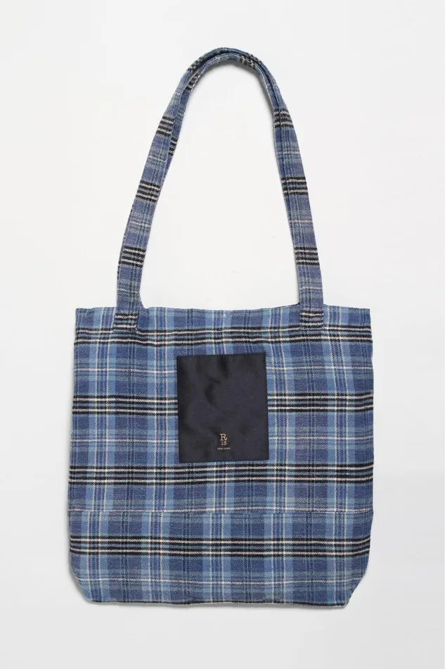 R13 Sale Women MEDIUM TOTE BAG 8211 BLUE PLAID