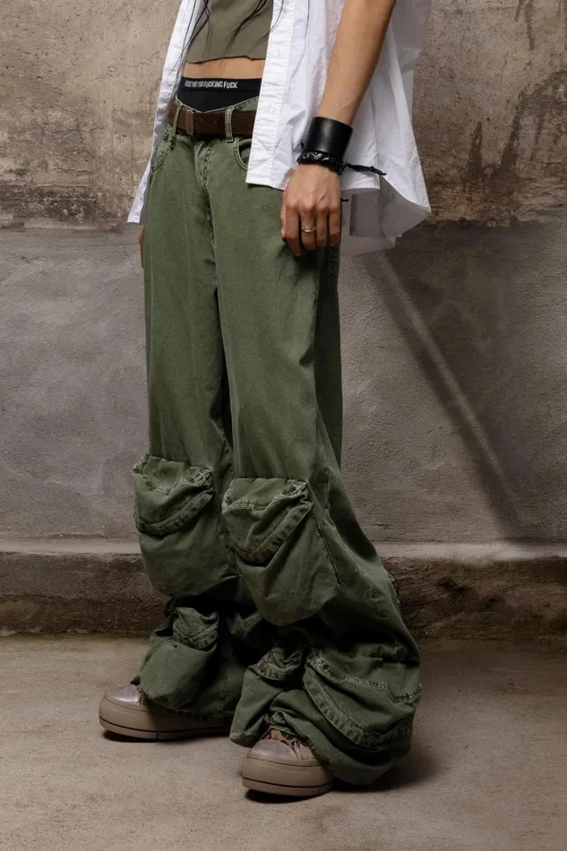 R13 Sale Women MULTIPOCKET UTILITY JEAN 8211 OLIVE GARMENT DYE