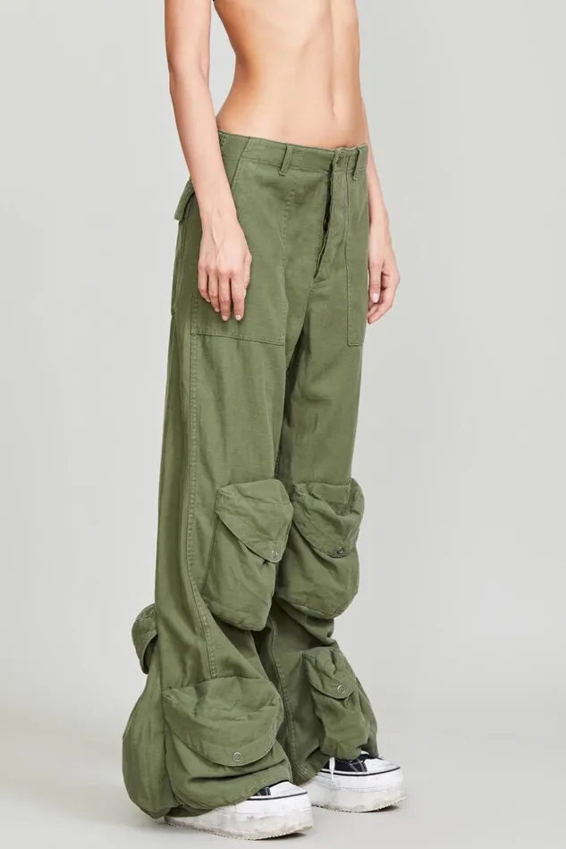 R13 Sale Women MULTIPOCKET UTILITY JEAN 8211 OLIVE GARMENT DYE
