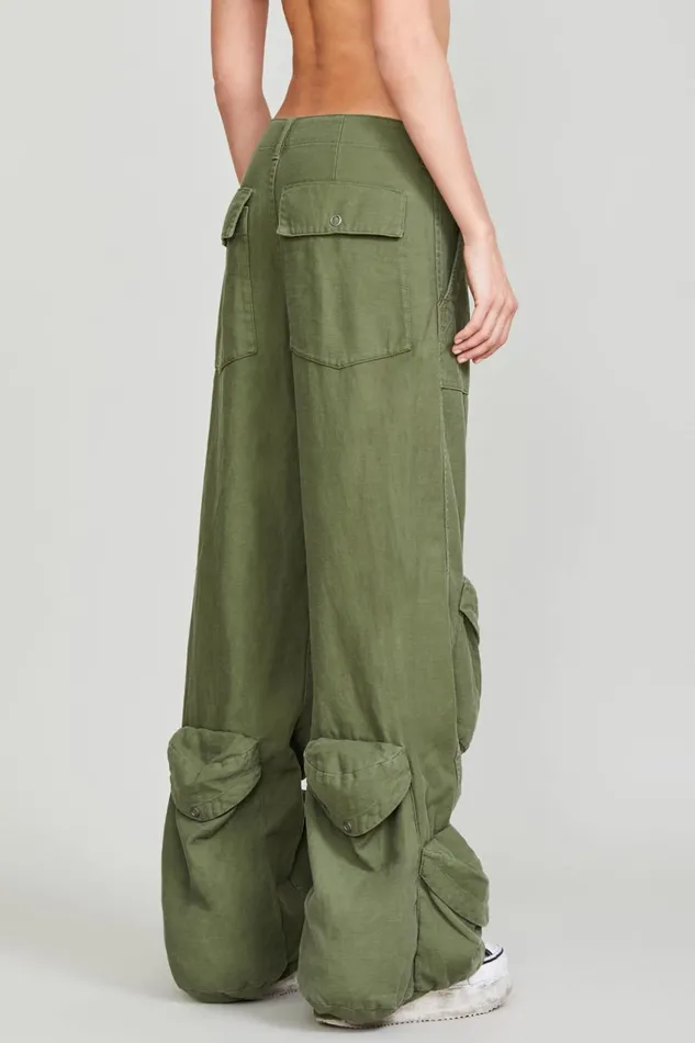R13 Sale Women MULTIPOCKET UTILITY JEAN 8211 OLIVE GARMENT DYE