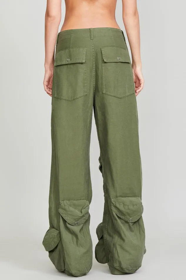 R13 Sale Women MULTIPOCKET UTILITY JEAN 8211 OLIVE GARMENT DYE