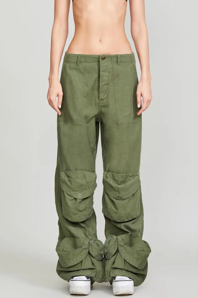 R13 Sale Women MULTIPOCKET UTILITY JEAN 8211 OLIVE GARMENT DYE