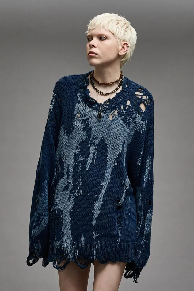 R13 Sale Women OVERSIZED SWEATER 8211 BLUE SPLATTER