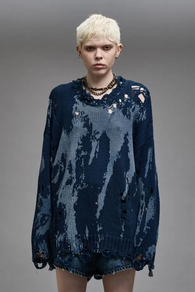 R13 Sale Women OVERSIZED SWEATER 8211 BLUE SPLATTER