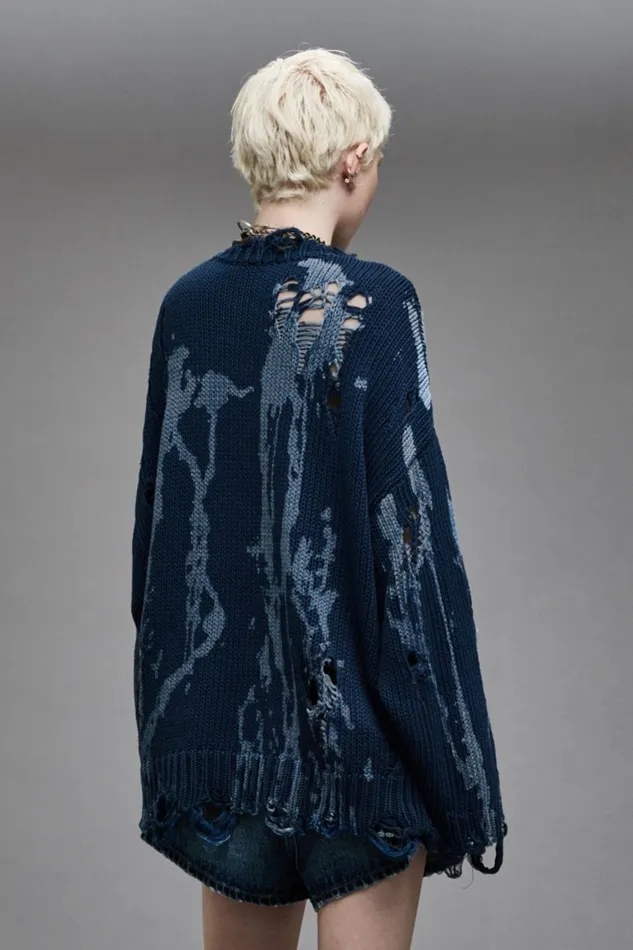 R13 Sale Women OVERSIZED SWEATER 8211 BLUE SPLATTER