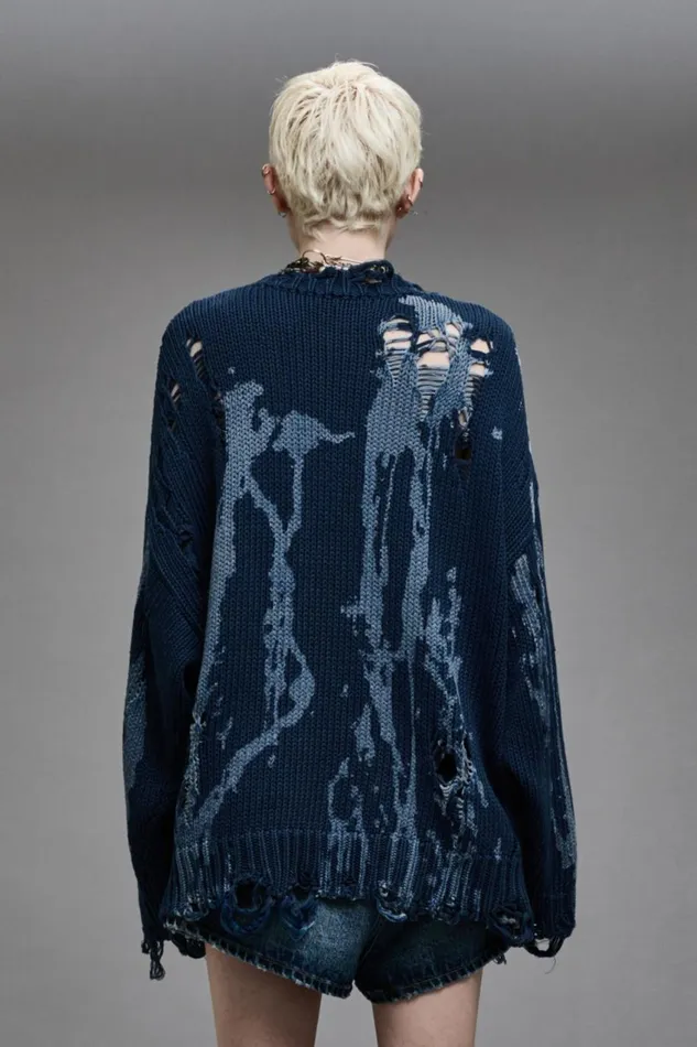 R13 Sale Women OVERSIZED SWEATER 8211 BLUE SPLATTER