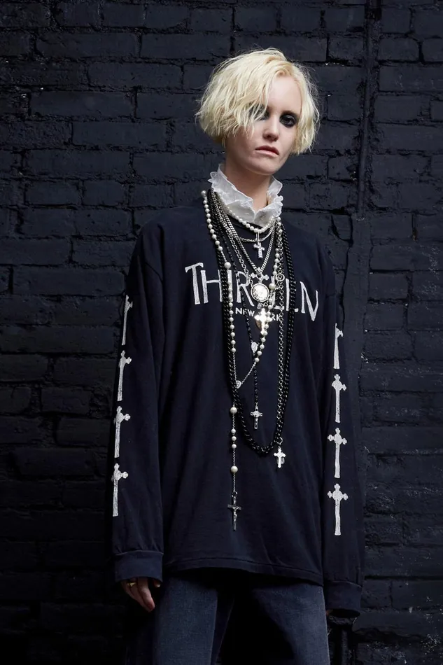 R13 Sale Women R THIRTEEN GOTHIC LONG SLEEVE TEE 8211 BLACK