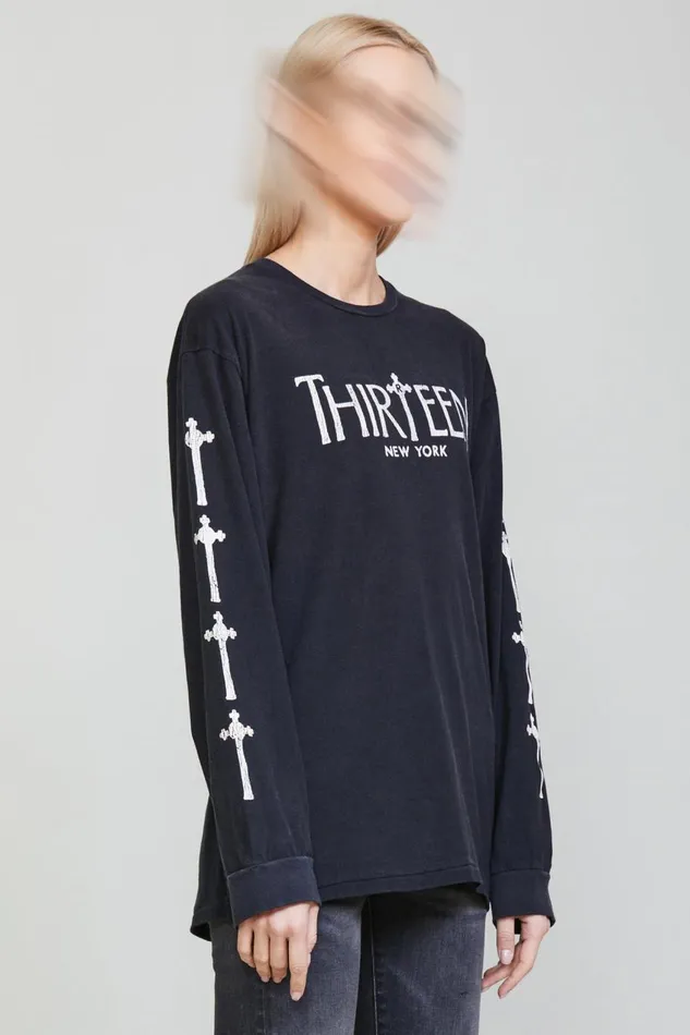 R13 Sale Women R THIRTEEN GOTHIC LONG SLEEVE TEE 8211 BLACK