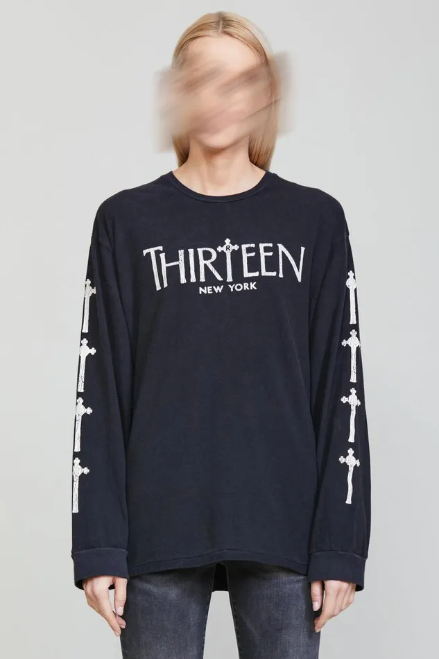 R13 Sale Women R THIRTEEN GOTHIC LONG SLEEVE TEE 8211 BLACK