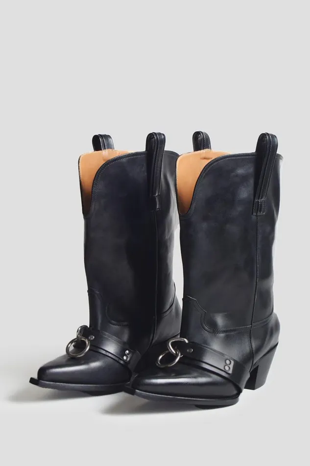 R13 Sale Women RINGED LOW RIDER COWBOY BOOT 8211 BLACK