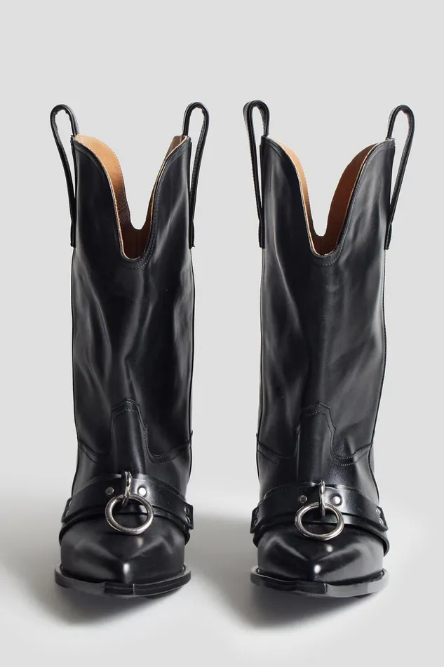 R13 Sale Women RINGED LOW RIDER COWBOY BOOT 8211 BLACK