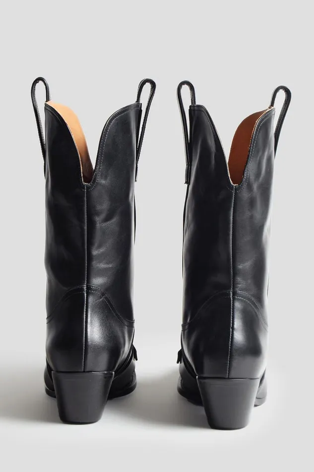 R13 Sale Women RINGED LOW RIDER COWBOY BOOT 8211 BLACK