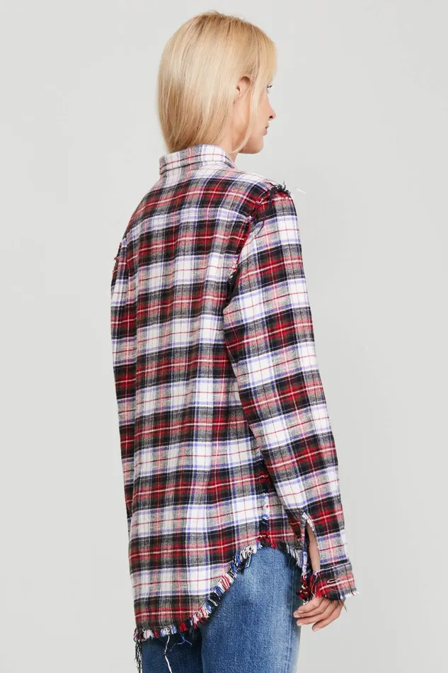 R13 Sale Women SHREDDED SEAM SHIRT 8211 ECRU PLAID