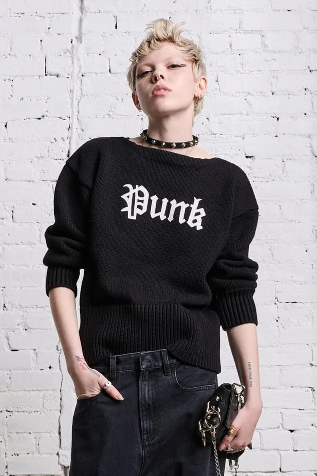 R13 Sale Women SHRUNKEN PUNK SWEATER 8211 GOTHIC BLACK