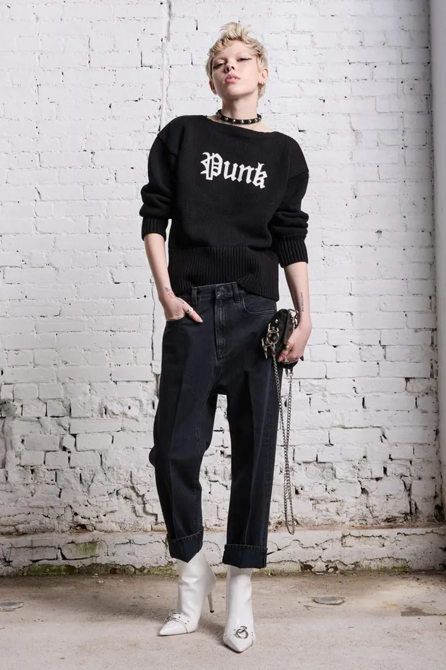 R13 Sale Women SHRUNKEN PUNK SWEATER 8211 GOTHIC BLACK