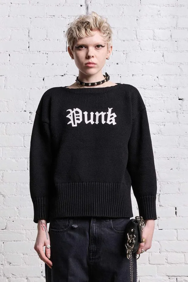 R13 Sale Women SHRUNKEN PUNK SWEATER 8211 GOTHIC BLACK