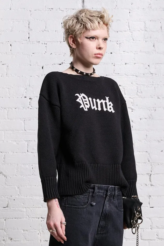 R13 Sale Women SHRUNKEN PUNK SWEATER 8211 GOTHIC BLACK