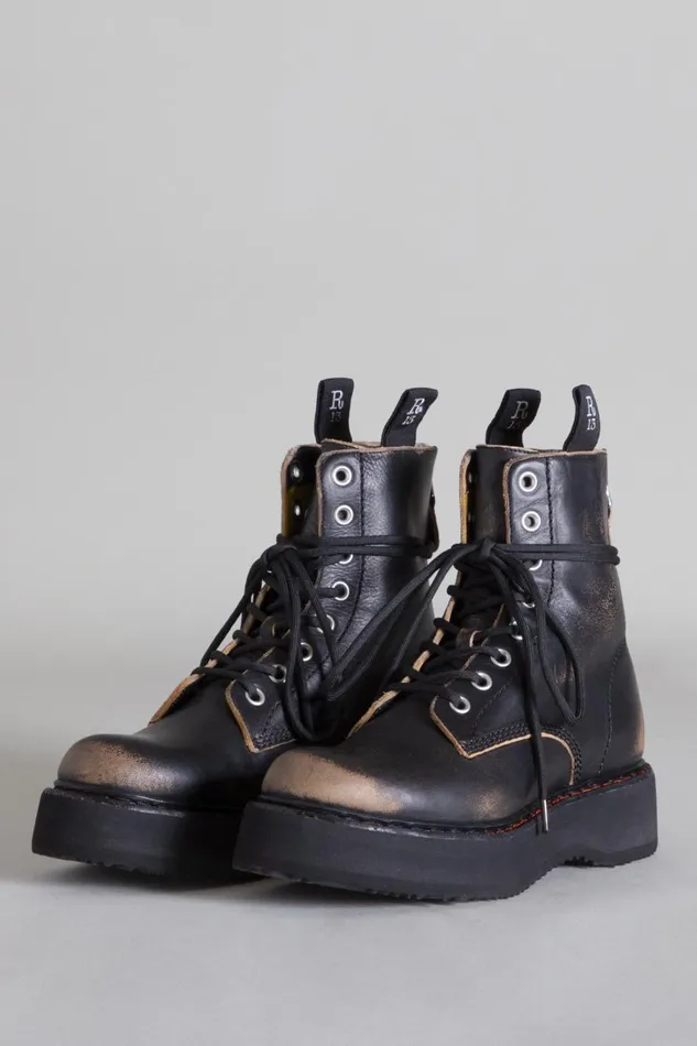 R13 Sale Women Single Stack Lace Up Boots Deinm
