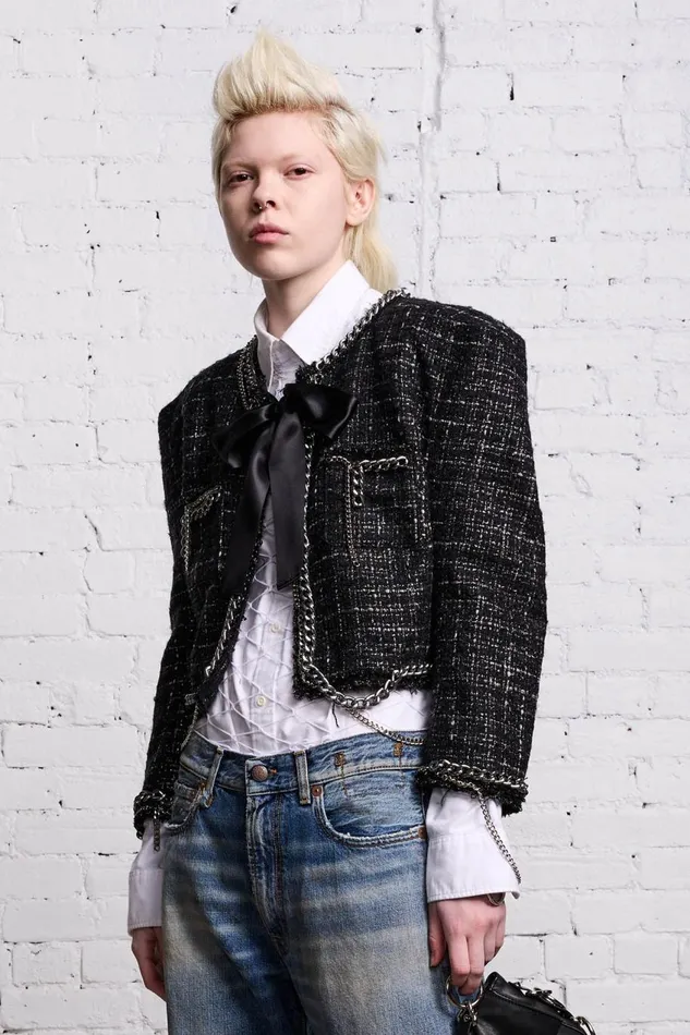 R13 Sale Women SQUARE SHOULDER JACKET 8211 BLACK TWEED