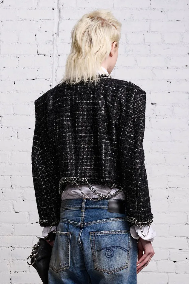 R13 Sale Women SQUARE SHOULDER JACKET 8211 BLACK TWEED