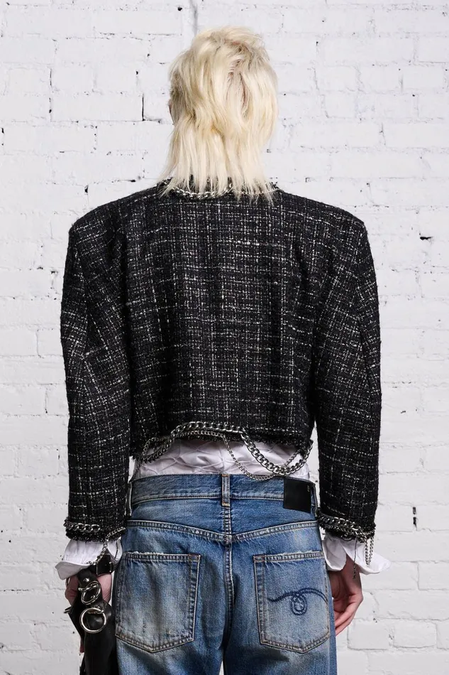 R13 Sale Women SQUARE SHOULDER JACKET 8211 BLACK TWEED
