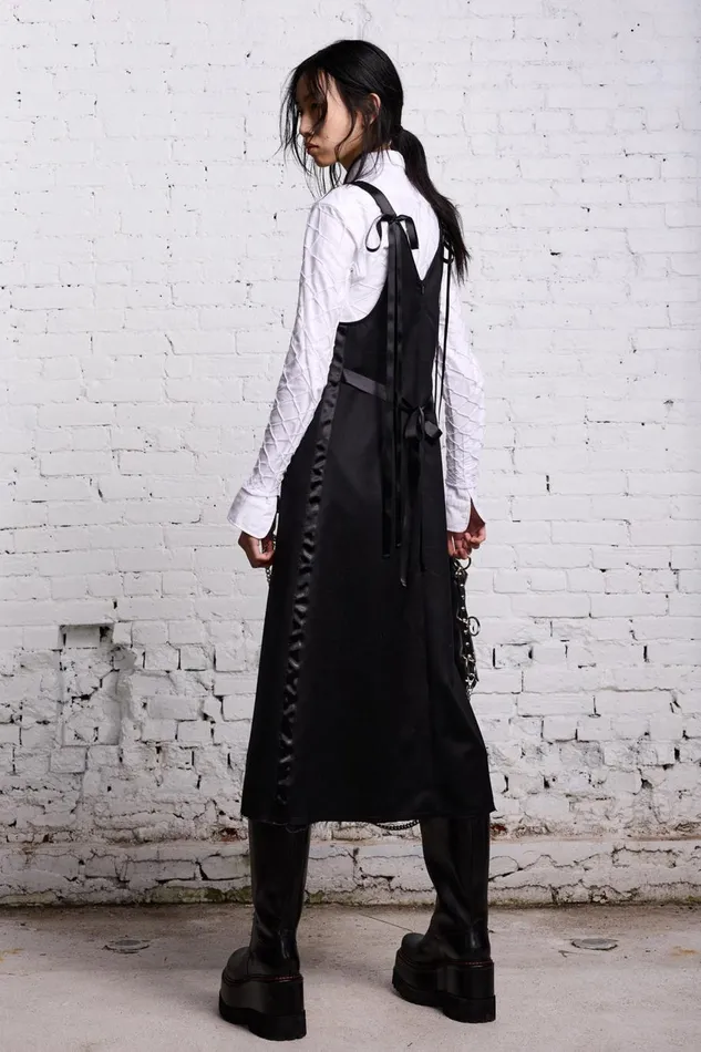 R13 Sale Women TAPE TIE GRUNGE SLIP 8211 BLACK AND SATIN