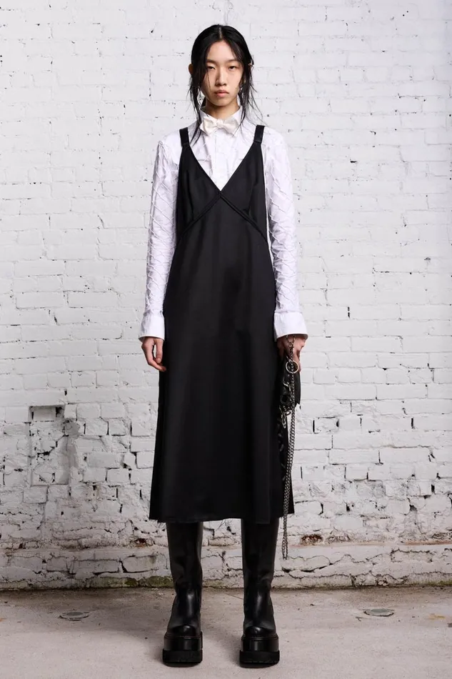 R13 Sale Women TAPE TIE GRUNGE SLIP 8211 BLACK AND SATIN