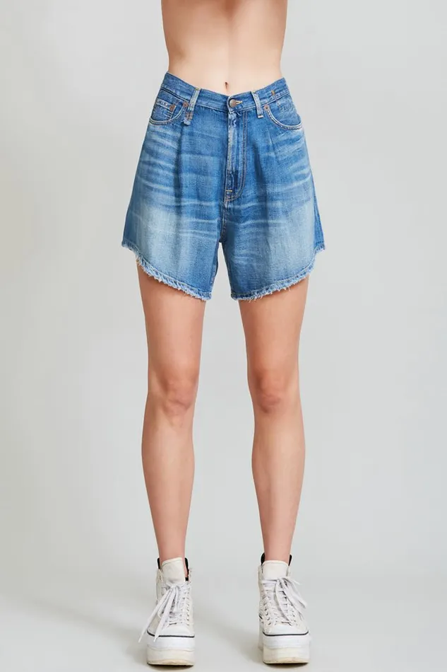 R13 ShortsSkirts Women Damon Pleated Short 8211 Cliff Linen Indigo Denim