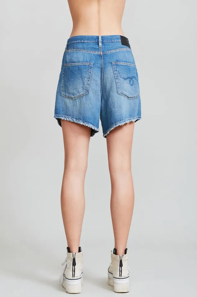 R13 ShortsSkirts Women Damon Pleated Short 8211 Cliff Linen Indigo Denim