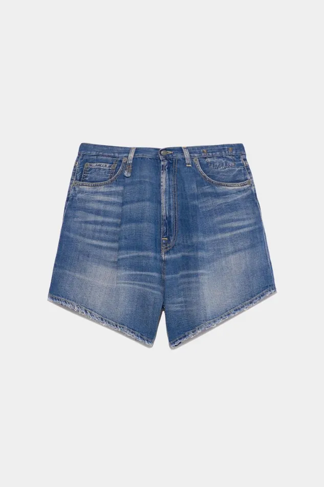 R13 ShortsSkirts Women Damon Pleated Short 8211 Cliff Linen Indigo Denim