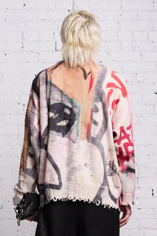 R13 Sweaters Women OVERSIZED SWEATER 8211 GRUNGE MURAL